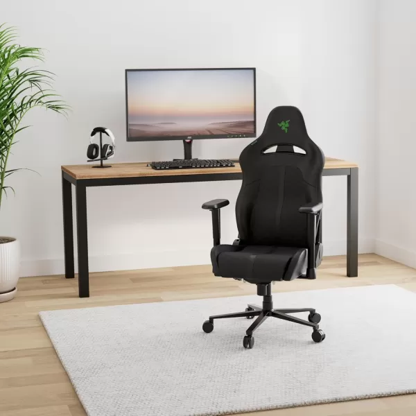 Razer Enki X Essential Gaming Chair AllDay Comfort  Builtin Lumbar Arch  Optimized Cushion Density  DualTextured EcoFriendly Synthetic Leather  Adjustable 152degree Recline  Black