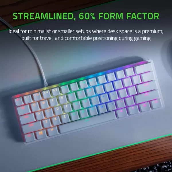 Razer Huntsman Mini 60 Gaming Keyboard  PBT Keycap  Coiled Cable Upgrade Set Bundle Mercury WhiteLinear Optical  Quartz PinkWhite Keyboard  Green Upgrade Set