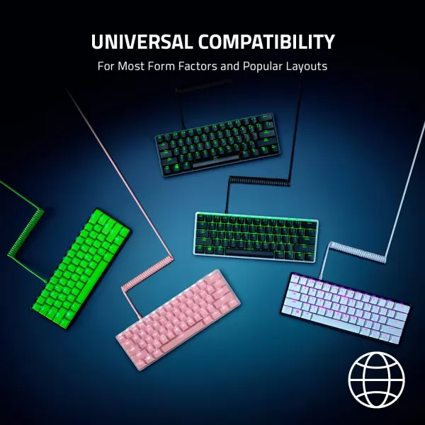 Razer Huntsman Mini 60 Gaming Keyboard  PBT Keycap  Coiled Cable Upgrade Set Bundle Mercury WhiteLinear Optical  Quartz PinkWhite Keyboard  Green Upgrade Set