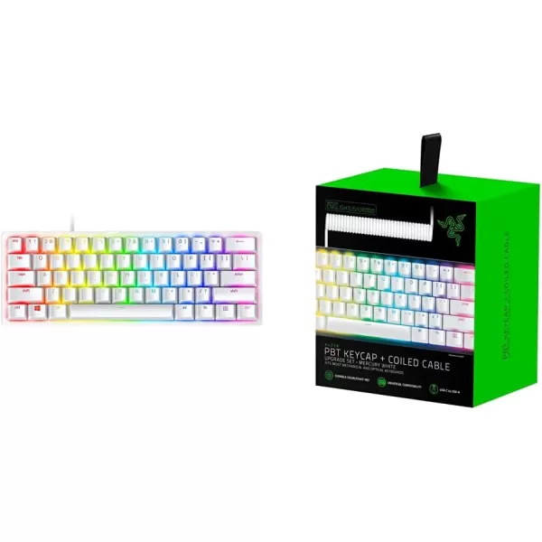 Razer Huntsman Mini 60 Gaming Keyboard  PBT Keycap  Coiled Cable Upgrade Set Bundle Mercury WhiteLinear Optical  Quartz PinkWhite Keyboard  White Upgrade Set