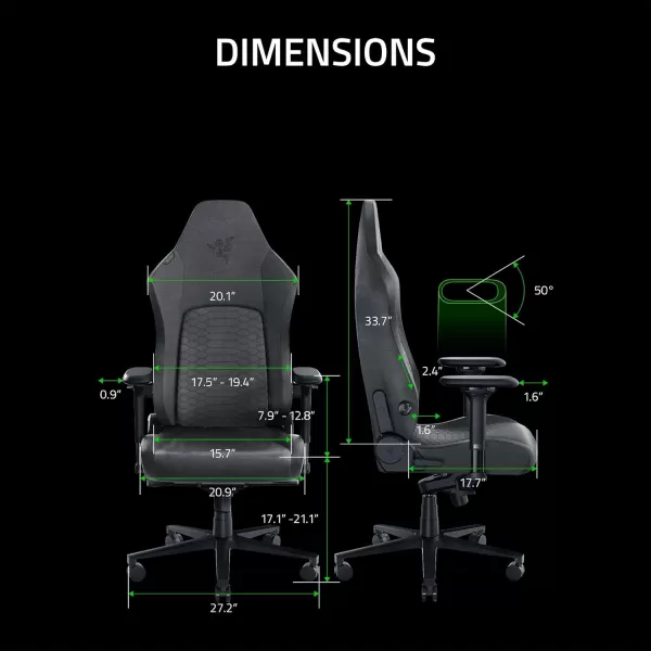 Razer Iskur V2 Gaming Chair Adaptive Lumbar Support  Adjustable Lumbar Curve  High Density Foam Cushions  Reactive Seat Tilt ampamp152degree Recline  4D Armrests  Synthetic Leather  BlackDark Grey