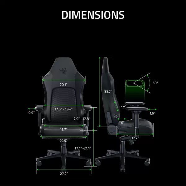 Razer Iskur V2 Gaming Chair Adaptive Lumbar Support  Adjustable Lumbar Curve  High Density Foam Cushions  Reactive Seat Tilt ampamp152degree Recline  4D Armrests  Synthetic Leather  BlackBlack