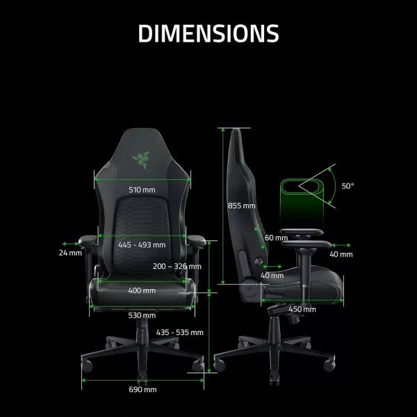 Razer Iskur V2 Gaming Chair Adaptive Lumbar Support  Adjustable Lumbar Curve  High Density Foam Cushions  Reactive Seat Tilt ampamp152degree Recline  4D Armrests  Synthetic Leather  BlackBlackGreen