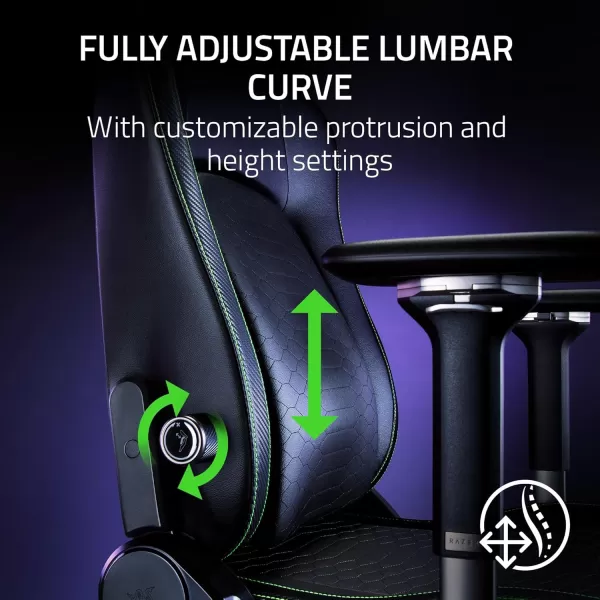 Razer Iskur V2 Gaming Chair Adaptive Lumbar Support  Adjustable Lumbar Curve  High Density Foam Cushions  Reactive Seat Tilt ampamp152degree Recline  4D Armrests  Synthetic Leather  BlackBlackGreen