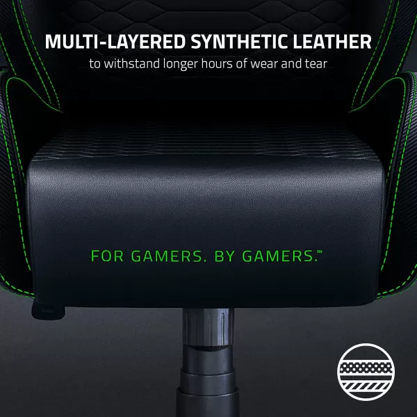 Razer Iskur X XL Gaming Chair Ergonomically Designed for Hardcore Gaming  MultiLayered Synthetic Leather Foam Cushions  2D Armrests  SteelReinforced Body  BlackGreenBlackGreen