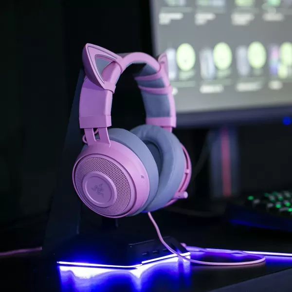 Razer Kitty Ears for Kraken Headsets Compatible with Kraken 2019 Kraken TE Headsets  Adjustable Strraps  Water Resistant Construction  Quartz PinkQuartz Pink
