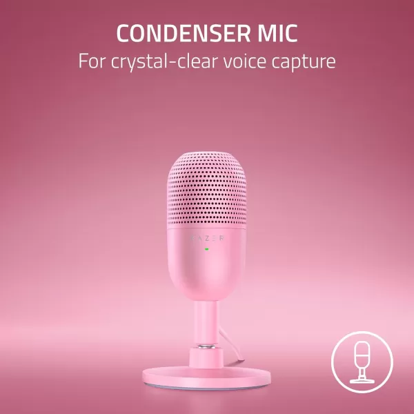 Razer Seiren V3 Mini USB Microphone Condenser Mic  Supercardioid Pickup Pattern  TaptoMute Sensor with LED Indicator  Shock Absorber  Ultra Compact  PC Discord OBS Studio XSplit  WhiteQuartz Pink