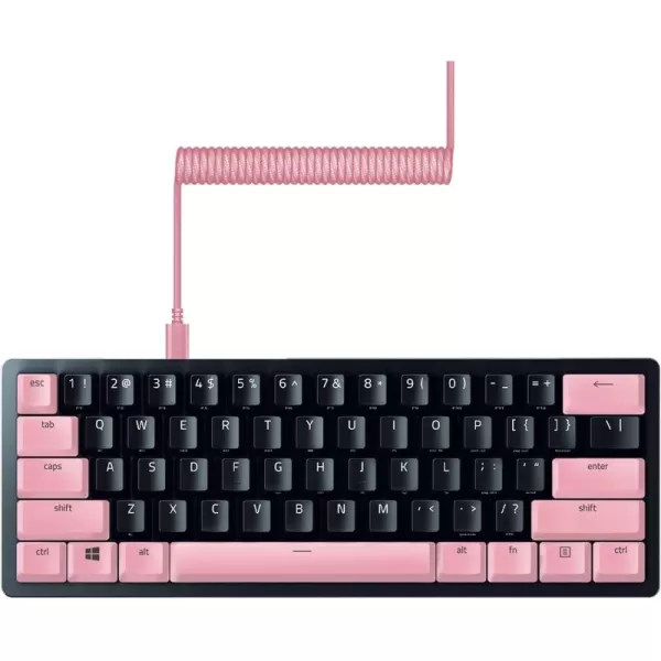 Razer Huntsman Mini 60 Gaming Keyboard  PBT Keycap  Coiled Cable Upgrade Set Bundle Mercury WhiteLinear Optical  Quartz PinkBlack Keyboard  Pink Upgrade Set