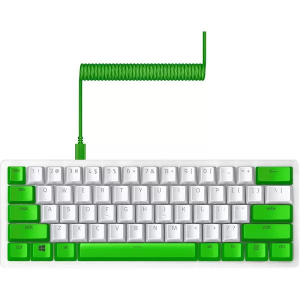 Razer Huntsman Mini 60 Gaming Keyboard  PBT Keycap  Coiled Cable Upgrade Set Bundle Mercury WhiteLinear Optical  Quartz PinkWhite Keyboard  Green Upgrade Set