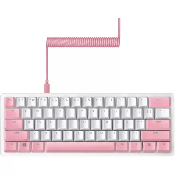 Razer Huntsman Mini 60 Gaming Keyboard  PBT Keycap  Coiled Cable Upgrade Set Bundle Mercury WhiteLinear Optical  Quartz PinkWhite Keyboard  Pink Upgrade Set