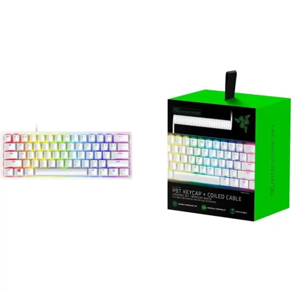 Razer Huntsman Mini 60 Gaming Keyboard  PBT Keycap  Coiled Cable Upgrade Set Bundle Mercury WhiteLinear Optical  Quartz PinkWhite Keyboard  White Upgrade Set