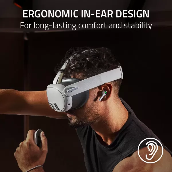 Razer Hammerhead HyperSpeed Wireless Gaming Earbuds for VR Meta Quest 2 ampamp 3 Authorized  24Ghz Wireless via USBC  Bluetooth 52  MultiPlatform  ANC  30 Hr Battery  Comfortable Fit  White