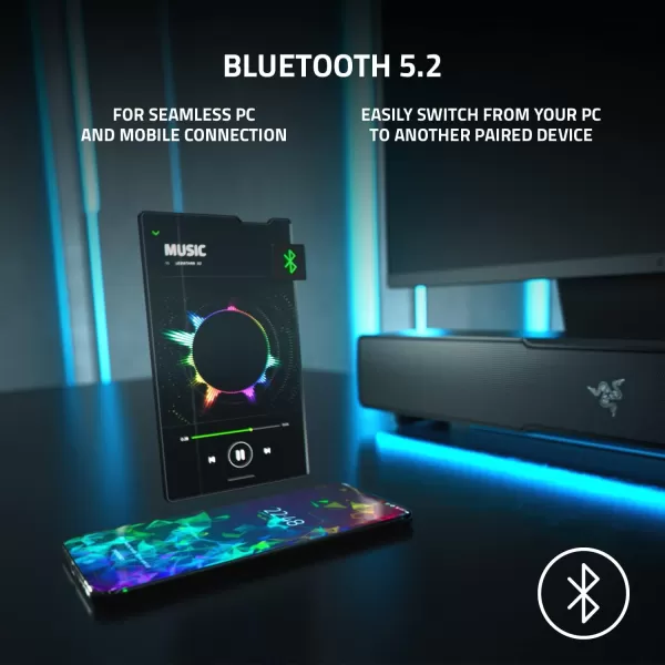 Razer Leviathan V2 MultiDriver PC Gaming Soundbar with Subwoofer  THX Spatial Audio  Compact Design  Chroma RGB  Bluetooth 52  for DesktopLaptop Smartphones Tablets ampamp Nintendo SwitchV2