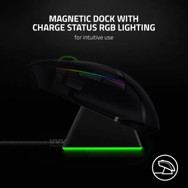 Razer Mouse Charging Dock Chroma Magnetic Dock with Charge Status RGB Lighting  AntiSlip Gecko Feet  Powered by Razer Chroma  Classic Black