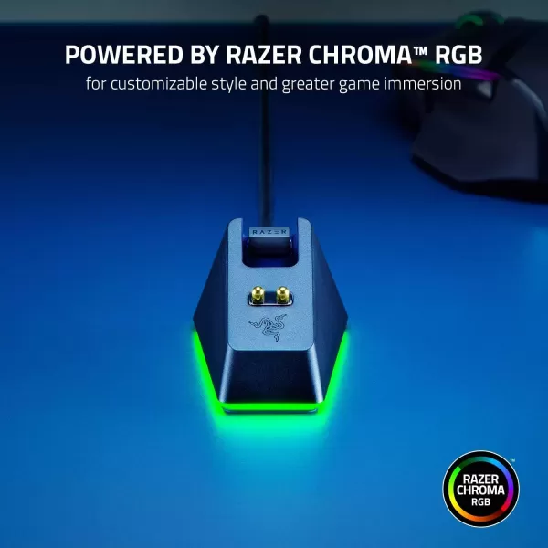 Razer Mouse Charging Dock Chroma Magnetic Dock with Charge Status RGB Lighting  AntiSlip Gecko Feet  Powered by Razer Chroma  Classic Black