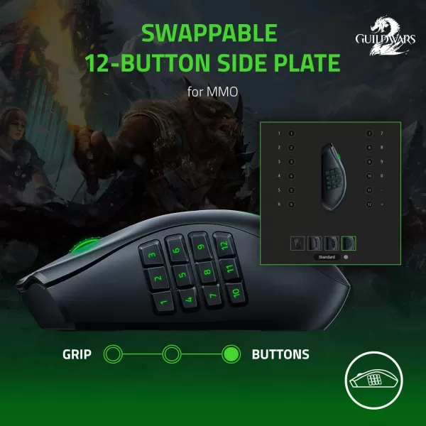 Razer Naga Pro Wireless Gaming Mouse Interchangeable Side Plate w 2 6 12 Button Configurations  Focus 20K DPI Optical Sensor  Fastest Gaming Mouse Switch  Chroma RGB Lighting