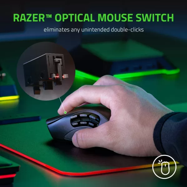 Razer Naga Pro Wireless Gaming Mouse Interchangeable Side Plate w 2 6 12 Button Configurations  Focus 20K DPI Optical Sensor  Fastest Gaming Mouse Switch  Chroma RGB Lighting