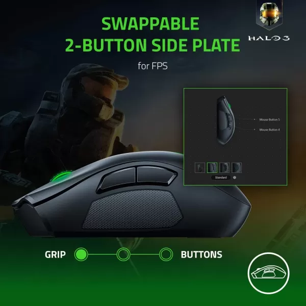 Razer Naga Pro Wireless Gaming Mouse Interchangeable Side Plate w 2 6 12 Button Configurations  Focus 20K DPI Optical Sensor  Fastest Gaming Mouse Switch  Chroma RGB Lighting