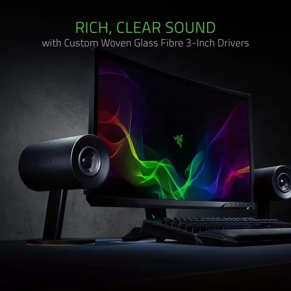 Razer Nommo Chroma  Computer Speakers Rear Bass Ports for Full Range Gaming ampamp Sound Immersion  Custom Woven Glass Fiber 3in Drivers Renewed
