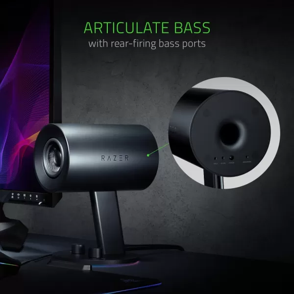 Razer Nommo Chroma  Computer Speakers Rear Bass Ports for Full Range Gaming ampamp Sound Immersion  Custom Woven Glass Fiber 3in Drivers Renewed