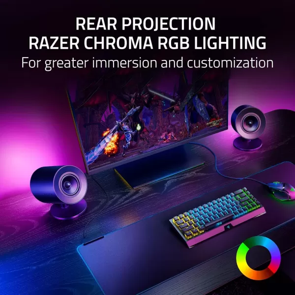 Razer Nommo V2  FullRange 21 PC Gaming Speakers with Wired Subwoofer THX Spatial Audio  Rear Projection Chroma RGB  3 Drivers  DownFiring Subwoofer 55 Driver  Wireless Control PodNommo V2