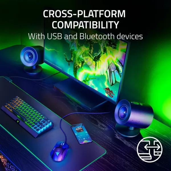 Razer Nommo V2  FullRange 21 PC Gaming Speakers with Wired Subwoofer THX Spatial Audio  Rear Projection Chroma RGB  3 Drivers  DownFiring Subwoofer 55 Driver  Wireless Control PodNommo V2