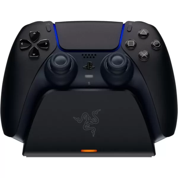 Razer Quick Charging Stand for PlayStation 5 Quick Charge  Curved Cradle Design  Matches PS5 DualSense Wireless Controller  OneHanded Navigation  USB Powered  Blue Controller Sold SeparatelyBlack