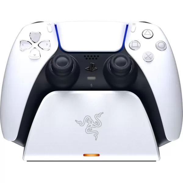 Razer Quick Charging Stand for PlayStation 5 Quick Charge  Curved Cradle Design  Matches PS5 DualSense Wireless Controller  OneHanded Navigation  USB Powered  Blue Controller Sold SeparatelyWhite