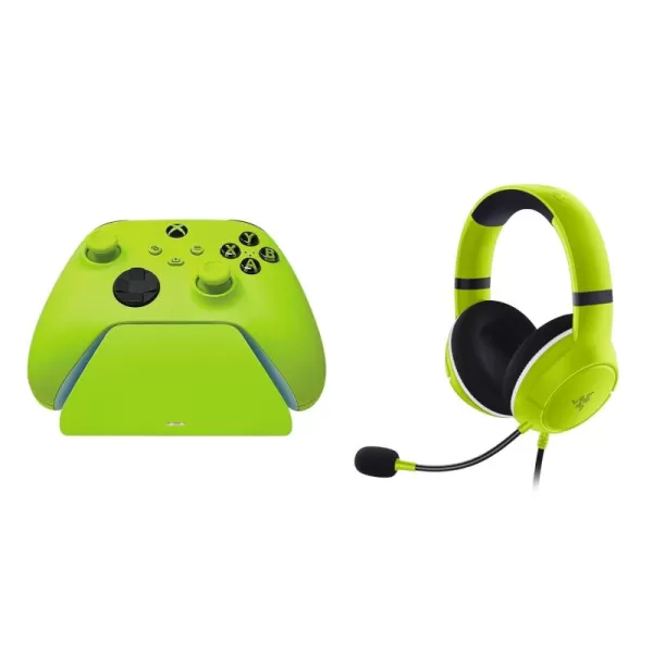 Razer Universal Quick Charging Stand  Kaira X Wired Headset Bundle for Xbox Series XS Xbox One Perfectly Matches Xbox Wireless Controllers  Electric Volt Controller Sold Separately