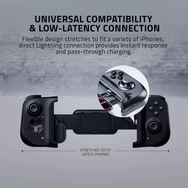 Razer Kishi Mobile Game ControllerGamepad for iPhone iOS Works with most iPhones  X 11 12 13 13 Max  Apple Arcade Amazon Luna Google Stadia  Lightning Port Passthrough  MFi CertifiedController