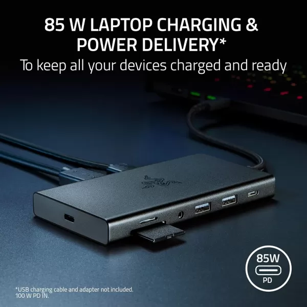 Razer USB C Dock 11Port Travel Charging Station for Windows Mac Laptop iPad Surface Chromebook Galaxy Tab Type C HDMI Ethernet MicroSD  4K 60 Hz Display  85 W Tablets  Mobile Fast ChargeMercury