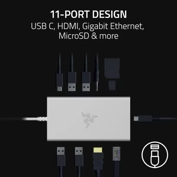 Razer USB C Dock 11Port Travel Charging Station for Windows Mac Laptop iPad Surface Chromebook Galaxy Tab Type C HDMI Ethernet MicroSD  4K 60 Hz Display  85 W Tablets  Mobile Fast ChargeMercury
