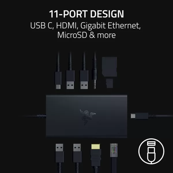 Razer USB C Dock 11Port Travel Charging Station for Windows Mac Laptop iPad Surface Chromebook Galaxy Tab Type C HDMI Ethernet MicroSD  4K 60 Hz Display  85 W Tablets  Mobile Fast ChargeBlack