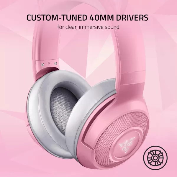 Razer Kraken BT Kitty Edition Bluetooth 5040ms Low Latency Connection  CustomTuned 40mm Drivers  Beamforming Microphone  Powered Chroma  Quartz PinkHeadset