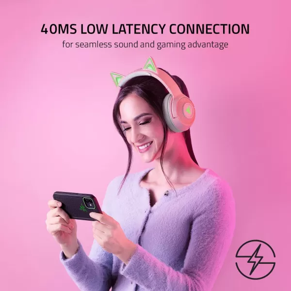 Razer Kraken BT Kitty Edition Bluetooth 5040ms Low Latency Connection  CustomTuned 40mm Drivers  Beamforming Microphone  Powered Chroma  Quartz PinkHeadset
