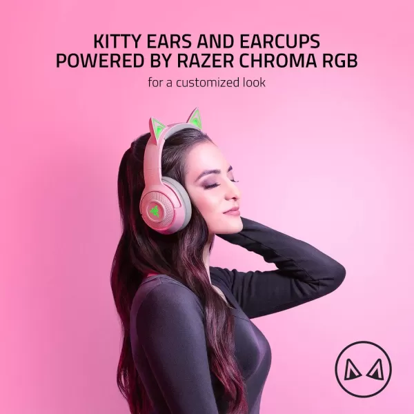 Razer Kraken BT Kitty Edition Bluetooth 5040ms Low Latency Connection  CustomTuned 40mm Drivers  Beamforming Microphone  Powered Chroma  Quartz PinkHeadset