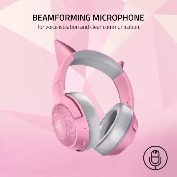 Razer Kraken BT Kitty Edition Bluetooth 5040ms Low Latency Connection  CustomTuned 40mm Drivers  Beamforming Microphone  Powered Chroma  Quartz PinkHeadset