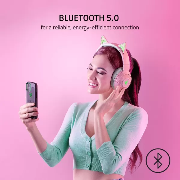 Razer Kraken BT Kitty Edition Bluetooth 5040ms Low Latency Connection  CustomTuned 40mm Drivers  Beamforming Microphone  Powered Chroma  Quartz PinkHeadset
