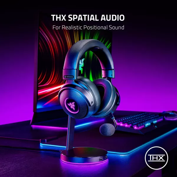 Razer Kraken V3 Pro Wireless Gaming Headset with Haptic Technology THX Spatial Audio 50mm Titanium Drivers Hybrid Memory Foam Cushions