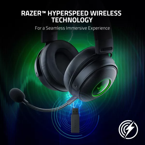 Razer Kraken V3 Pro Wireless Gaming Headset with Haptic Technology THX Spatial Audio 50mm Titanium Drivers Hybrid Memory Foam Cushions