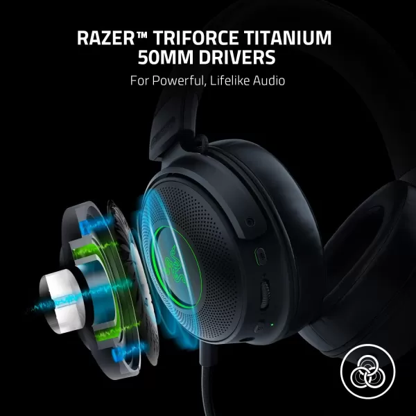 Razer Kraken V3 Pro Wireless Gaming Headset with Haptic Technology THX Spatial Audio 50mm Titanium Drivers Hybrid Memory Foam Cushions
