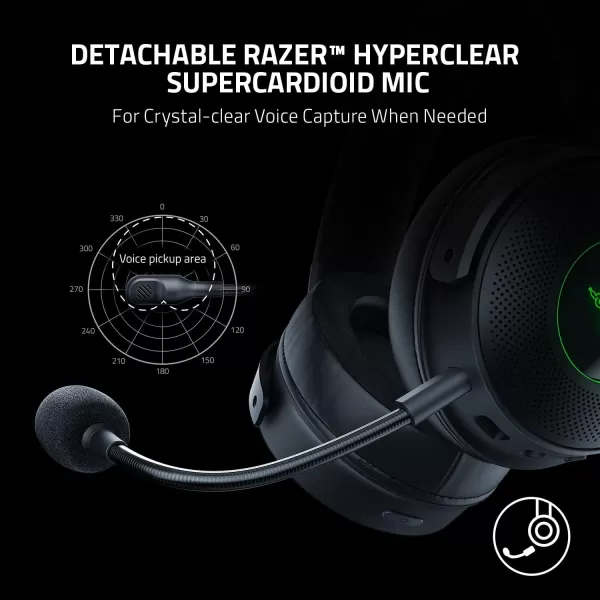 Razer Kraken V3 Pro Wireless Gaming Headset with Haptic Technology THX Spatial Audio 50mm Titanium Drivers Hybrid Memory Foam Cushions
