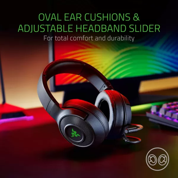 Razer Kraken X USB Ultralight Gaming Headset 71 Surround Sound  Lightweight Frame for PC  Classic Black  Base Station V2 ChromaGreen Lighting Only