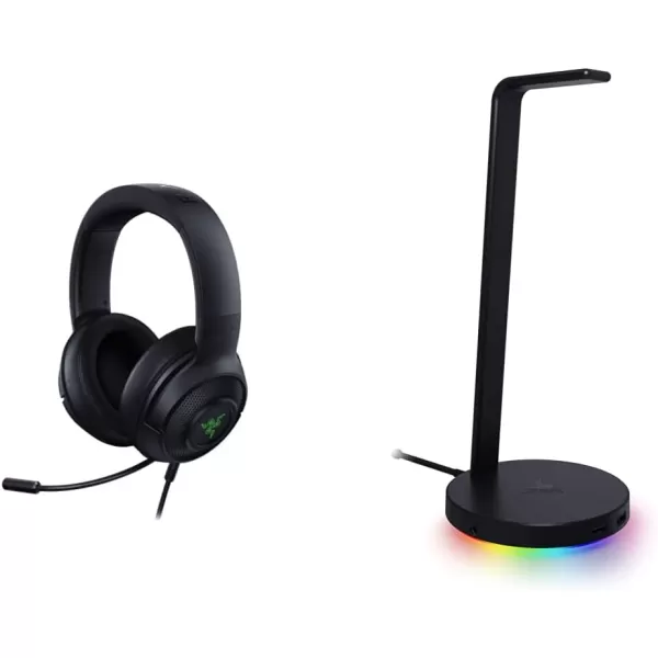 Razer Kraken X USB Ultralight Gaming Headset 71 Surround Sound  Lightweight Frame for PC  Classic Black  Base Station V2 ChromaGreen Lighting Only