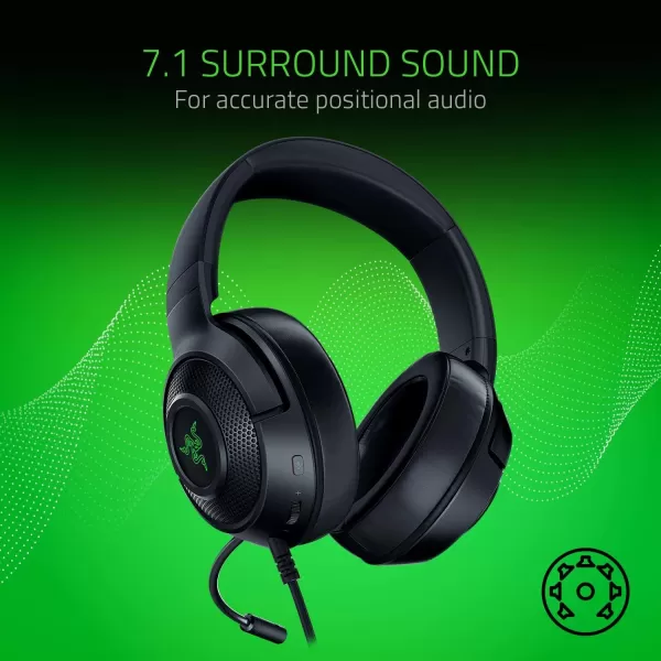 Razer Kraken X USB Ultralight Gaming Headset 71 Surround Sound  Lightweight Frame for PC  Classic Black  Base Station V2 ChromaGreen Lighting Only