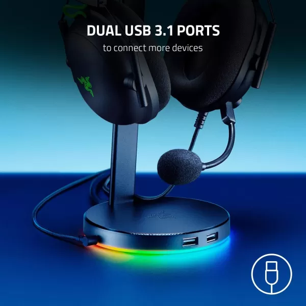 Razer Kraken X USB Ultralight Gaming Headset 71 Surround Sound  Lightweight Frame for PC  Classic Black  Base Station V2 ChromaGreen Lighting Only