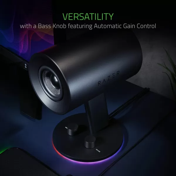 Razer Nommo Chroma Custom Woven 3quot Glass Fiber Drivers  RearFacing Bass Ports  Bass Knob wAutomatic Gain Control Chroma Enabled  Full Range 20 PC Gaming Speakers BlackNommo Chroma