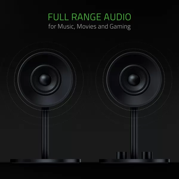 Razer Nommo Chroma Custom Woven 3quot Glass Fiber Drivers  RearFacing Bass Ports  Bass Knob wAutomatic Gain Control Chroma Enabled  Full Range 20 PC Gaming Speakers BlackNommo