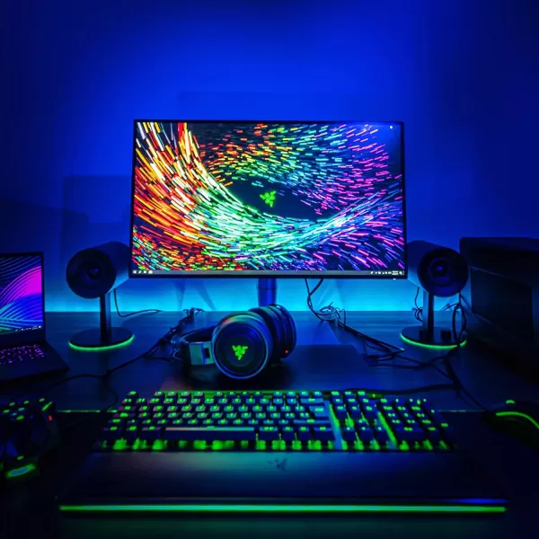 Razer Nommo Chroma Custom Woven 3quot Glass Fiber Drivers  RearFacing Bass Ports  Bass Knob wAutomatic Gain Control Chroma Enabled  Full Range 20 PC Gaming Speakers BlackNommo Chroma