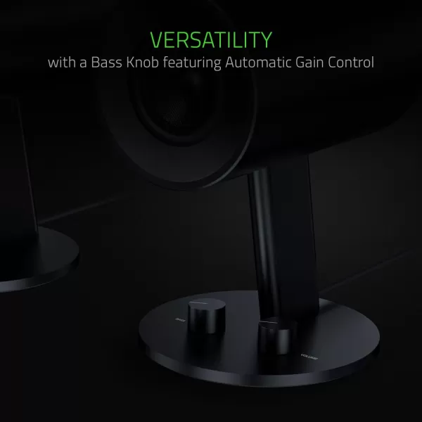 Razer Nommo Chroma Custom Woven 3quot Glass Fiber Drivers  RearFacing Bass Ports  Bass Knob wAutomatic Gain Control Chroma Enabled  Full Range 20 PC Gaming Speakers BlackNommo